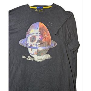 Robert Graham‎ Short Sleeve T-Shirt Black Skull Orbit Space Football Men's 2XL